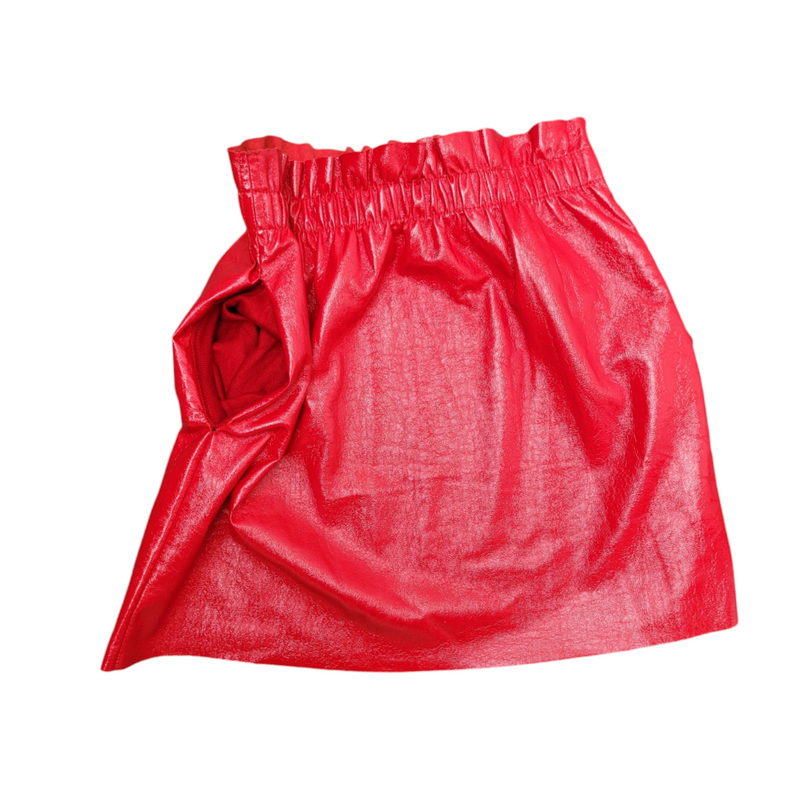 Zara Small Red PU Patent Leather Skirt with Cinched Waist and Pockets