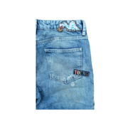 Zara Distressed Jeans with Patches in Blue, Size 34