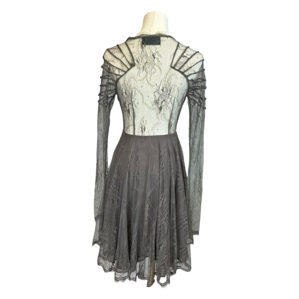 TOPSHOP Unique Stunning Grey Dress with Tailored Lace Arms, Size UK10