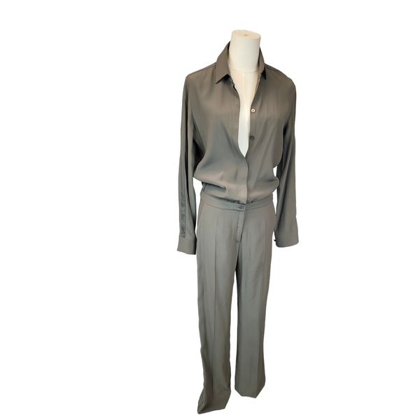 Maison Margiela Woman US4 UK8 Grey Silk Crepe Jumpsuit Tuxedo Stripe