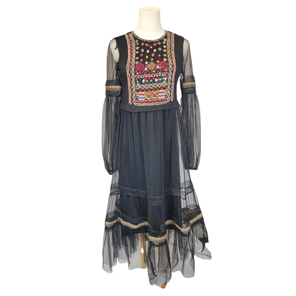 Zara Small Black Net/Lace Stunning Gypsy Maxi Dress