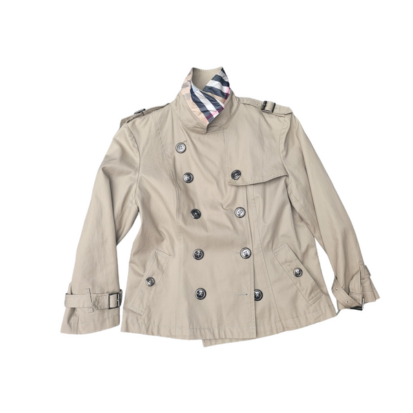 Vintage Burberry UK10 Beige Cotton Short Mac Style Jacket