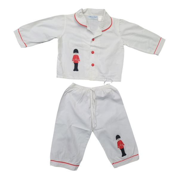 Powell Craft Children's (2-3 Years) White Cotton Pajamas with Soldier Embroiery