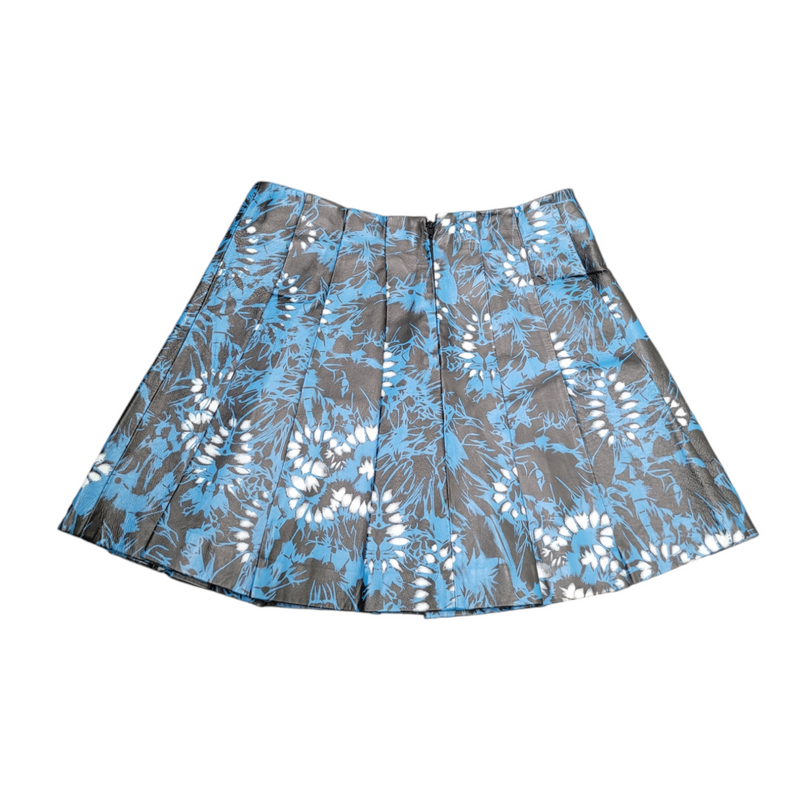 ASOS Blue/Black Pleated PU Leather Skirt UK8 with Abstract Flower Print