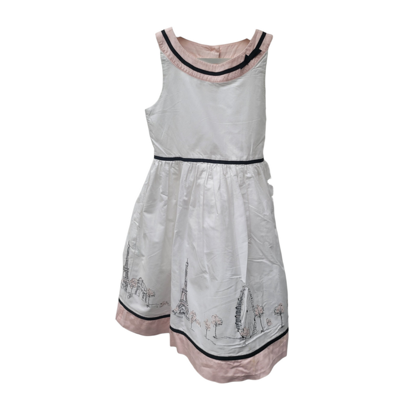 Janie & Jack (4 Years) White Cotton Girls Dress with Paris Scenes