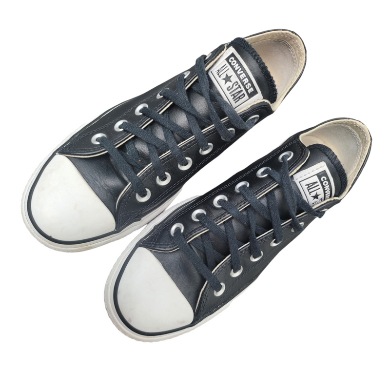 Converse Black Leather Platform Trainers with White Toe Cap UK5.5