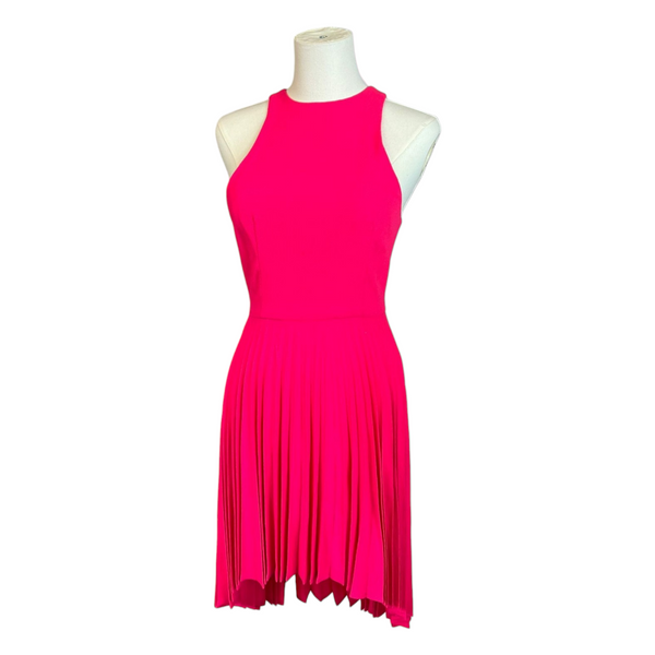 Christopher Kane Neon Pink Pleated Wool-Blend Crepe Dress, Size 8