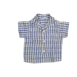 Good Bear Pure (1 Year) Blue Check Luxury Cotton Linen Baby Boys Shirt