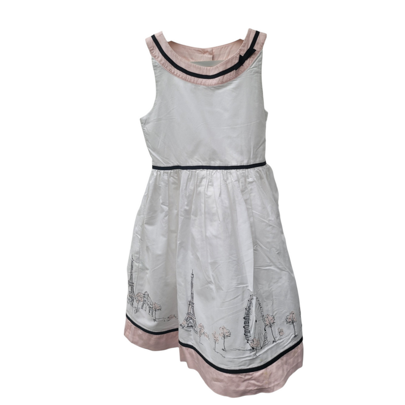 Janie & Jack (4 Years) White Cotton Girls Dress with Paris Scenes