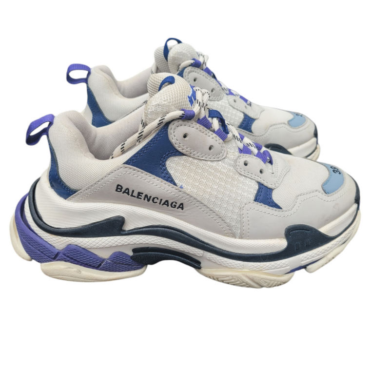 Balenciaga Triple S Trainers Size 39 White Navy Leather VGC Authenticity Guaranteed