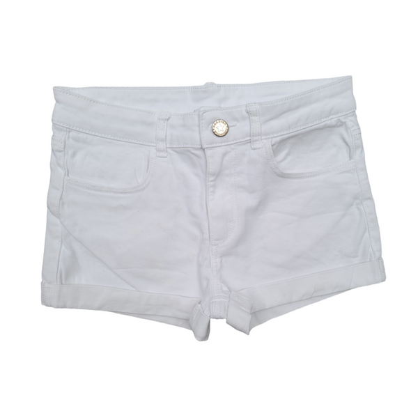 H&M (9-10 Years) White Cotton Denim Mix Stretch Shorts Turn Up