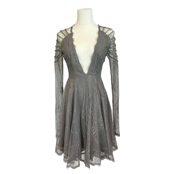 TOPSHOP Unique Stunning Grey Dress with Tailored Lace Arms, Size UK10