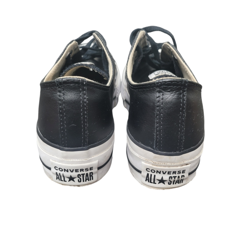 Converse Black Leather Platform Trainers with White Toe Cap UK5.5