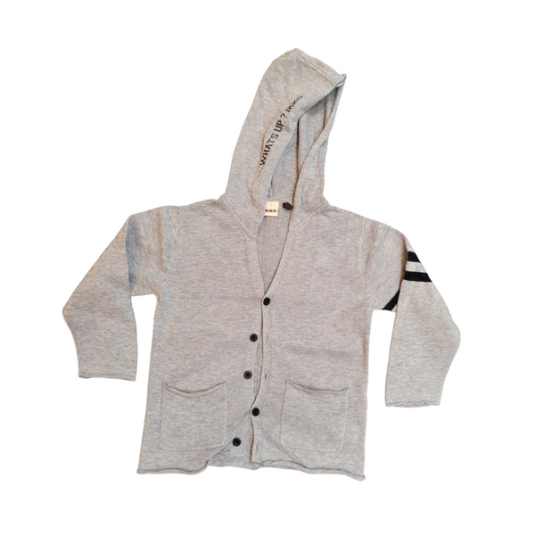 IKKS Grey Cotton Hooded Varsity Style Cardigan - Size 3 Years