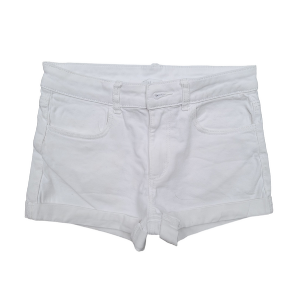 H&M (9-10 Years) White Cotton Denim Mix Stretch Shorts Turn Up