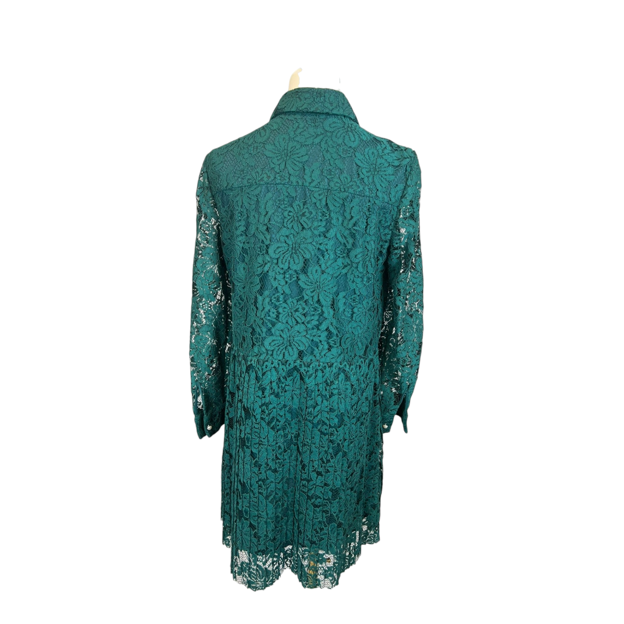 Zara Basic Elegant Emerald Green Lace Dress with Faux Pearl Buttons, S FADVault Zara Basic Elegant Emerald Green Lace Dress with Faux Pearl Buttons, S FADVault