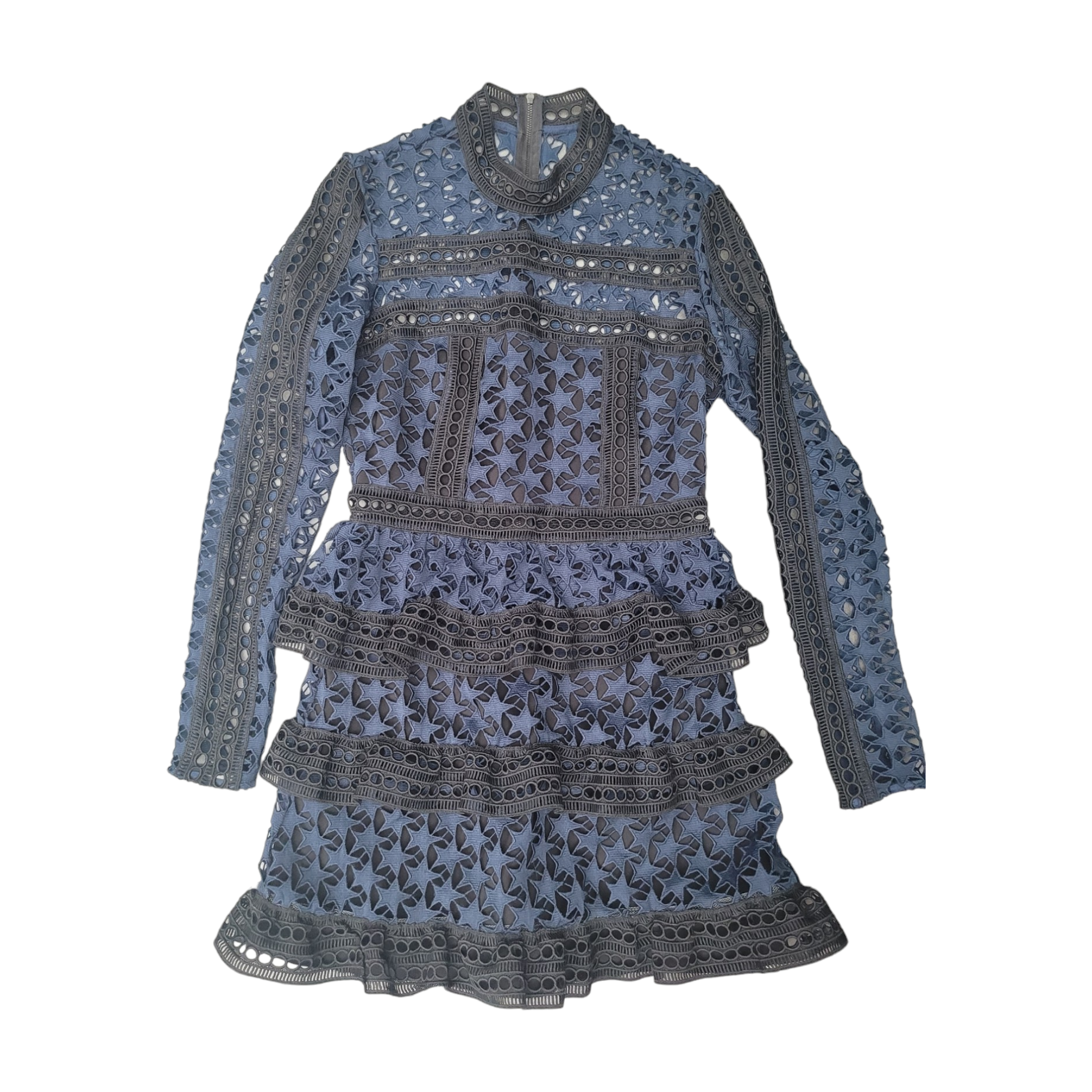 Self Portrait UK10 Black/Navy Lace Dress with Layered Skirt FADVault Self Portrait UK10 Black/Navy Lace Dress with Layered Skirt FADVault