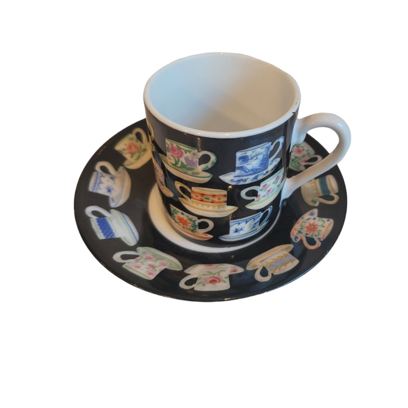 Mixed Assortment of Lovely Espresso Cups and Saucers, Standard Size