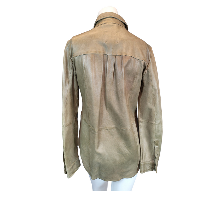 Zara Immaculate Oversized Leather Shirt Jacket in Green, Size XS