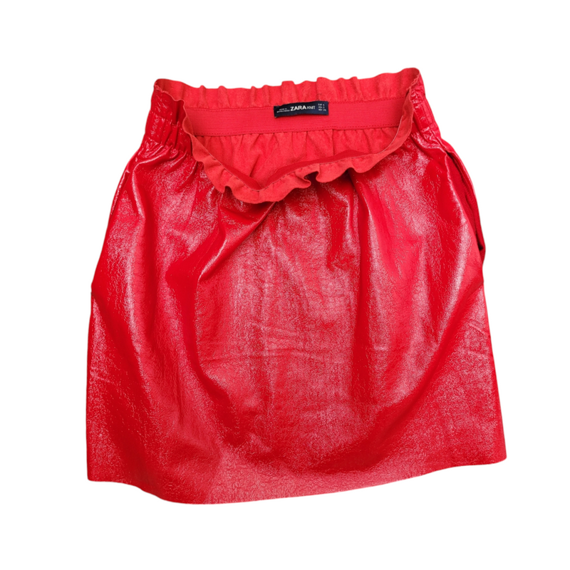 Zara Small Red PU Patent Leather Skirt with Cinched Waist and Pockets