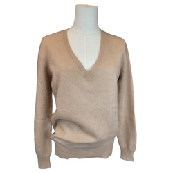 Zara Knit V-Neck Cashmere Jumper in Caramel, Size Small<