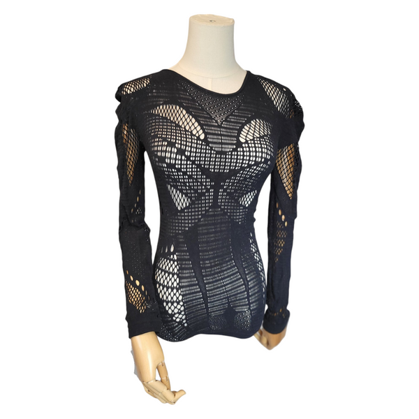 Lee Alexander McQueen for Alexander McQueen Black Top with Woven Cut Outs, Size S/M
