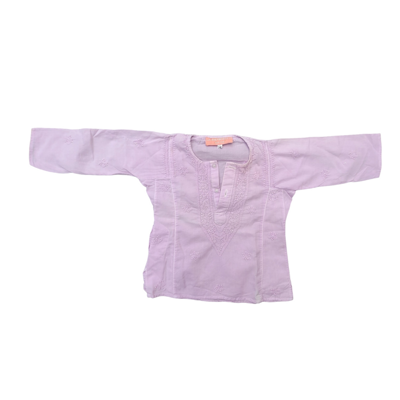 Aurobelle Ibiza (14 Months) Lilac Cotton Tunic for Baby with Embroidered Detail