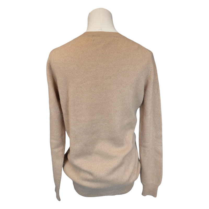 Zara Knit V-Neck Cashmere Jumper in Caramel, Size Small<