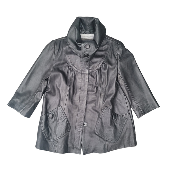 River Island UK8 Black Leather Jacket with Three Quarter Length Sleeves