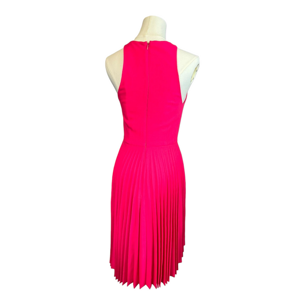 Christopher Kane Neon Pink Pleated Wool-Blend Crepe Dress, Size 8