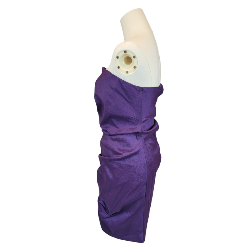 Calvin Klein Bodycon Michelle Pfeiffer Inspired Cocktail Dress in Purple Ruched Taffeta, Size 8