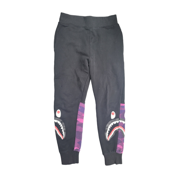 Bathing Ape Boys Medium Black Cotton Sweatpants with Shark and Purple Camouflage