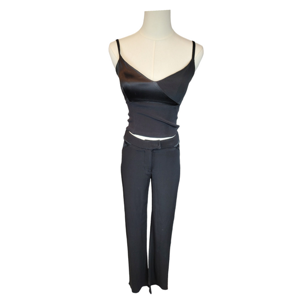 Karen Millen Woman's Black Crepe & Satin, Satin 2 Piece Set, Top UK10 Trousers UK8