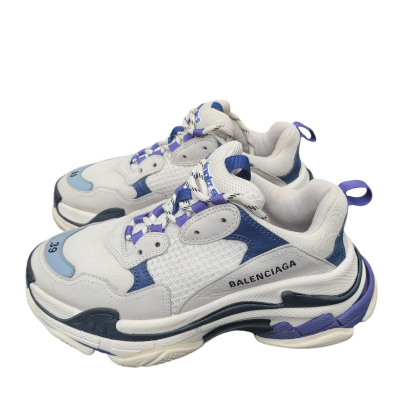 Balenciaga Triple S Trainers Size 39 White Navy Leather VGC Authenticity Guaranteed