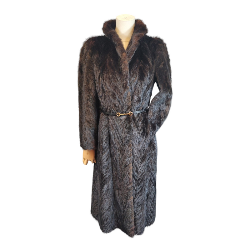 Custom Elegant Real Mink Fur Coat in Mahogany, UK Size 10/12