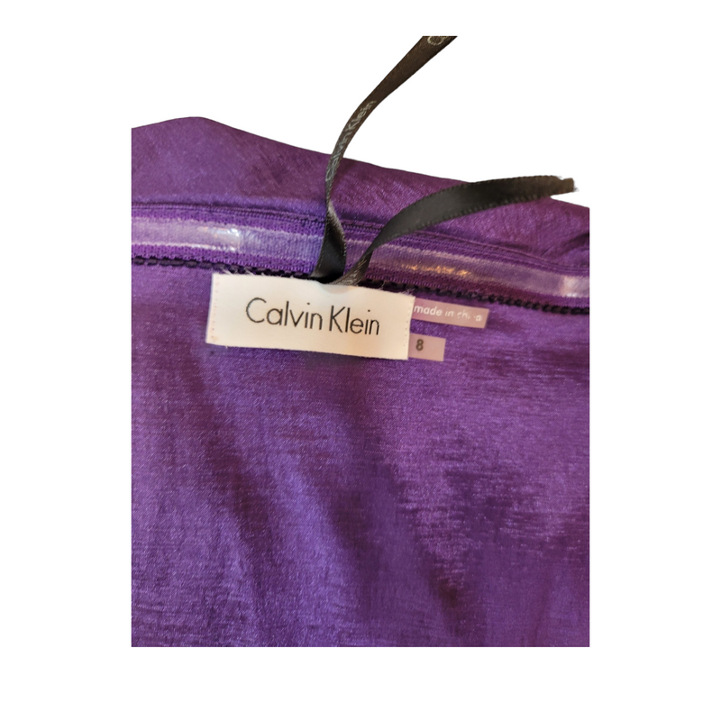 Calvin Klein Bodycon Michelle Pfeiffer Inspired Cocktail Dress in Purple Ruched Taffeta, Size 8