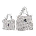 Handmade Small & Medium Mother Daughter Matching Silver Knitted Handbag Set Gift