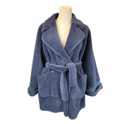 Unsigned Woman's S/M Blue Faux Shearling Belted Jacket with Large External Pockets
