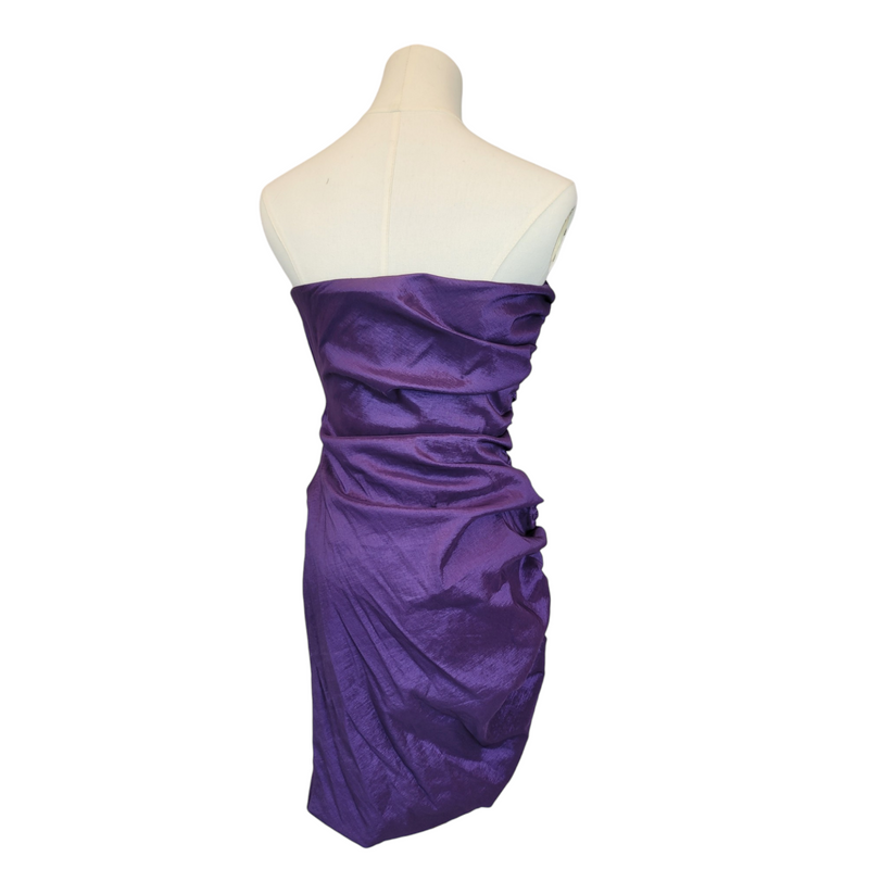 Calvin Klein Bodycon Michelle Pfeiffer Inspired Cocktail Dress in Purple Ruched Taffeta, Size 8