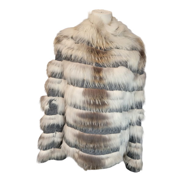 Yves Salomon Grey Cashmere Fox Cardigan Jacket - Size 38