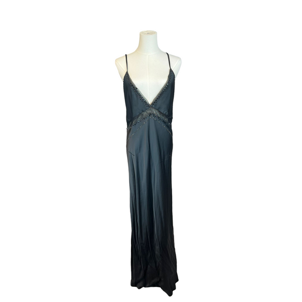 Zara Beautiful Full Length Silky Evening Gown in Black, Size Large