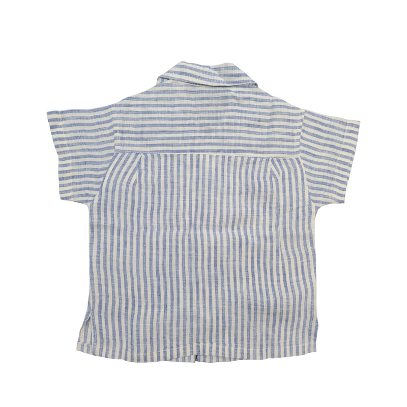 Good Bear Pure Boys (1 Year) Blue Stripe Luxury Cotton Linen Baby Shirt