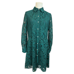 Zara Basic Elegant Emerald Green Lace Dress with Faux Pearl Buttons, Size Small