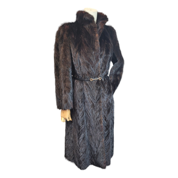 Custom Elegant Real Mink Fur Coat in Mahogany, UK Size 10/12