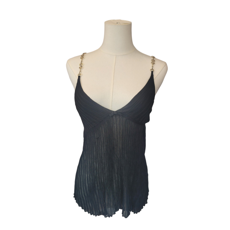 Gucci Rare Tom Ford Black Camisole Top with Horsebit Straps, Size Small