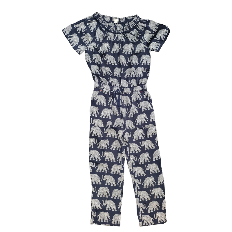 Crewcuts J Crew Girls (8 Years) Navy Polyester Silky Elephant Jumpsuit