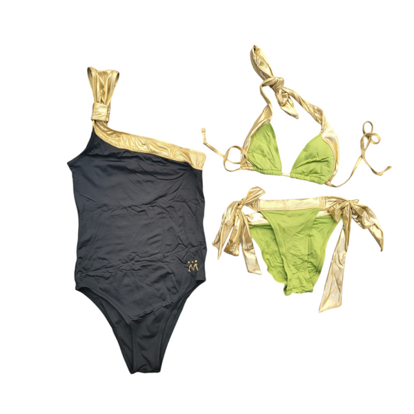 M Mermaid Black Green Gold One Shoulder Swimsuit & Bikini Set