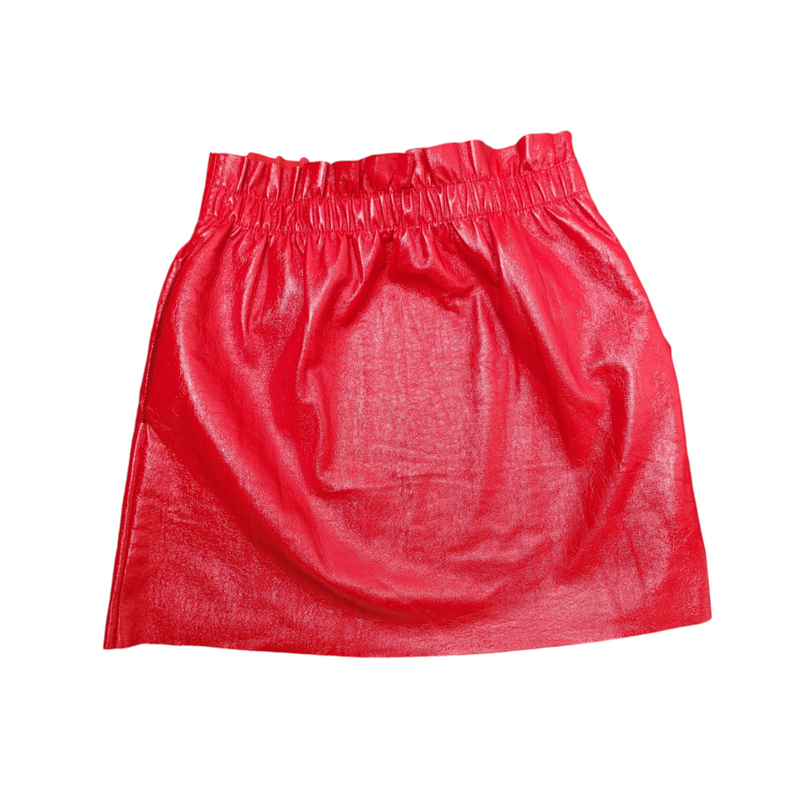 Zara Small Red PU Patent Leather Skirt with Cinched Waist and Pockets