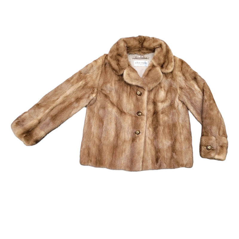 Softon Marks of Sulihill Mink Fur Jacket in Dark Honey Blonde, Size 10/12