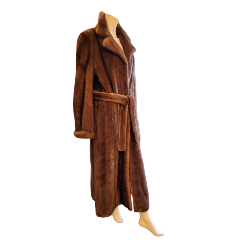 Bespoke Belted Real Mink Full Length Coat by SAGA Furs in Brown, Size 10/12/14 (Copy)